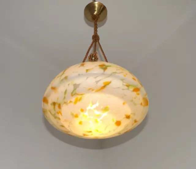 French Art Deco Hanging Pendant Ceiling Light Marble Effect Art Glass Shade 4628 3