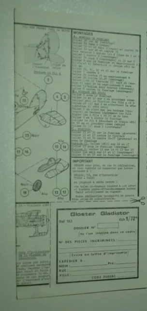 1/72ème PLAN DE MONTAGE POUR GLOSTER GLADIATOR  -  pour kit HELLER N° 153