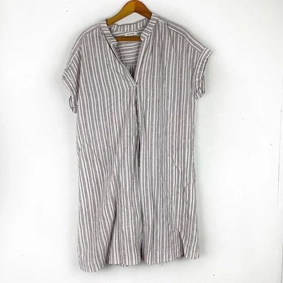 Max Studio Short Sleeve Shirt Dress Striped Shift Pockets V-neck Size XL