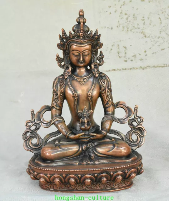 7.4 '' Vieux Tibet Bouddhisme Bronze Amitayus longévité Dieu Déesse Statue