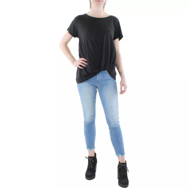 Bobeau Womens Black Slub Short Sleeve Tee Pullover Top Shirt M BHFO 1206