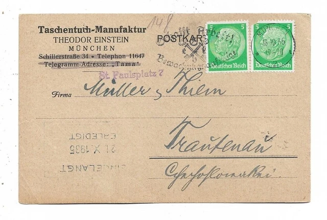 GERMANY 1935s POSTAL STATIONERY CARD FROM MÜNCHEN/PAID 10 Rp HINDENBURG