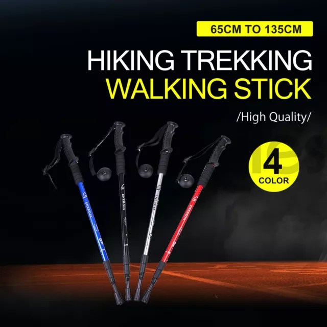 2x Hiking Trekking Poles Walking Stick Anti Shock Adjustable Camping Cane