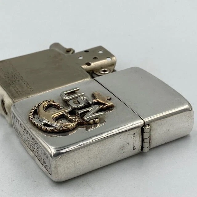 Zippo 1946-1947 US Navy Emblem Sterling Silver Vintage Oil Lighter