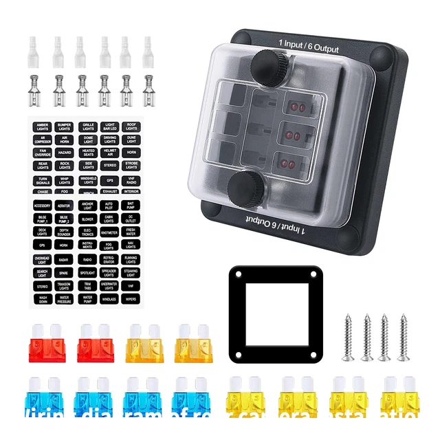 One in Six out Blade Fuse Box Block Holder for Car Marine Boat RV Waterproof US
