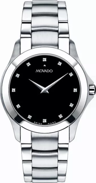 $1095 Movado Masino Collection Diamond Dial Stainless Steel 84G2 1855 Mens Watch