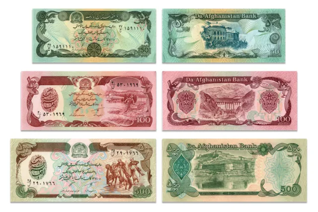 Afghanistan 50-500 Afghanis 3 Pieces Set, 1991, P-57-60, UNC