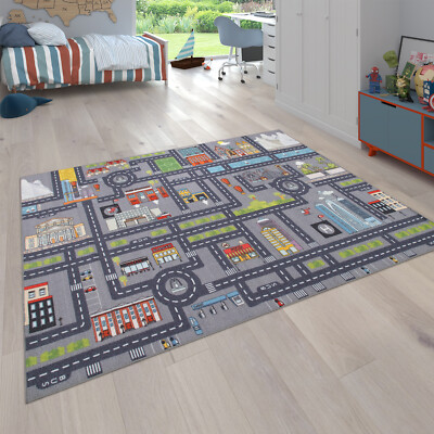 in Grigio Tappeto per Bambini Dimensione:80x150 cm con Escavatore Gru Tappeto da Gioco per la Camera dei Bambini Cantiere 