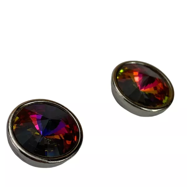 VTG Watermelon Rivoli Glass Crystal Silver Cufflinks Round Purple Pink Green 70s