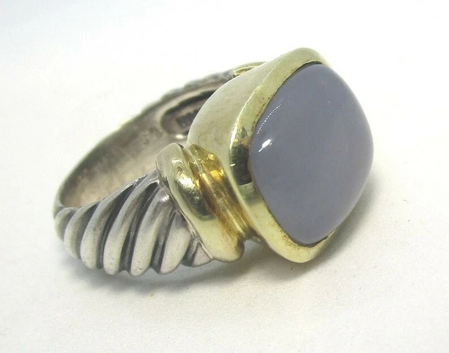 DAVID YURMAN 925 Sterling Silver 14K Gold Chalcedony Ring 11.5 gram