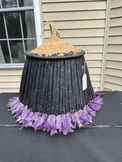 Vintage Purple Cameroon Juju Feather Headdress Bamileke Tribe African