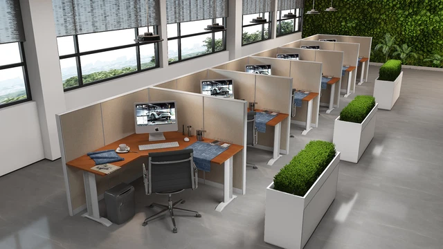 5x5 CUBICLES-54" H- 6 MAN (PACKED) L Shape Fully Fabric Office Workstations-E