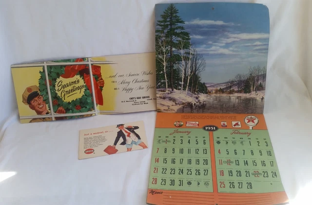 Vintage Lot Gas & Oil Memorabilia Gulf Calendar ,Texaco, Amoco Dealer Post Card