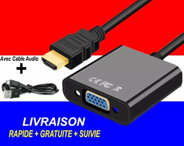 Adaptateur Video Convertisseur 1080P Hdmi Male Vers Vga Femelle 3