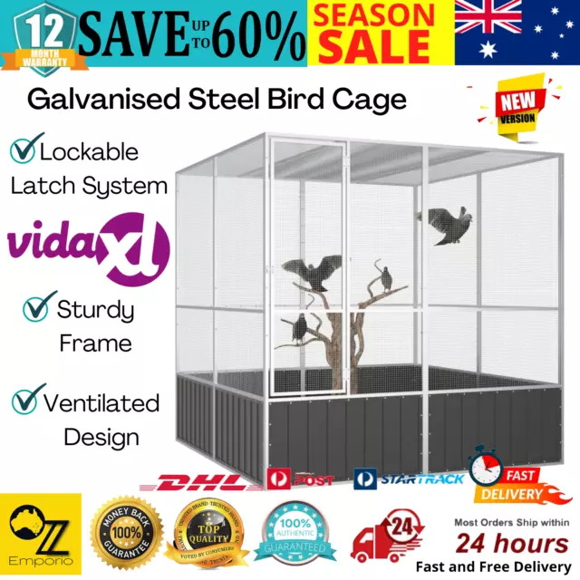 Galvanised Steel Bird Cage Sturdy Frame Bird Parrot Aviary With Mesh Design AU