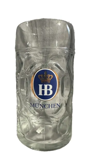 HB Hofbrauhaus Munchen - German - 1Liter - Dimpled Glass Beer Mug/Stein