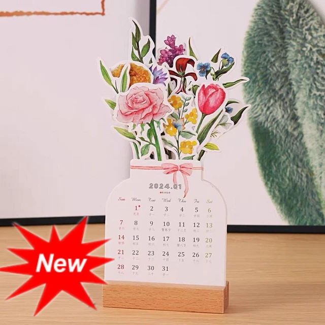 2024 CREATIVE FLOWER Desk Calendar, Vase Shaped New Year Monthly