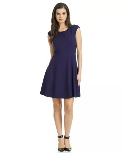 Rebecca Taylor Caley Ponte Fit & Flare Dress Purple Sapphire Size 12 Cap Sleeve