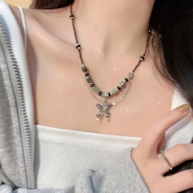 Natural Stone Rice Bead Pendant Necklace Fashion Retro Collar Chain Neckchain