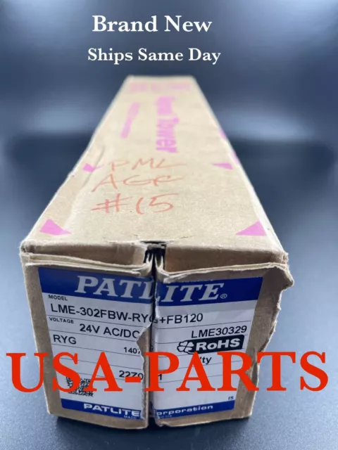 PATLITE LME-302FBW-RYG+FB120, SIGNAL TOWER, NEW #277632 *Ships Same Day 6 pm EST