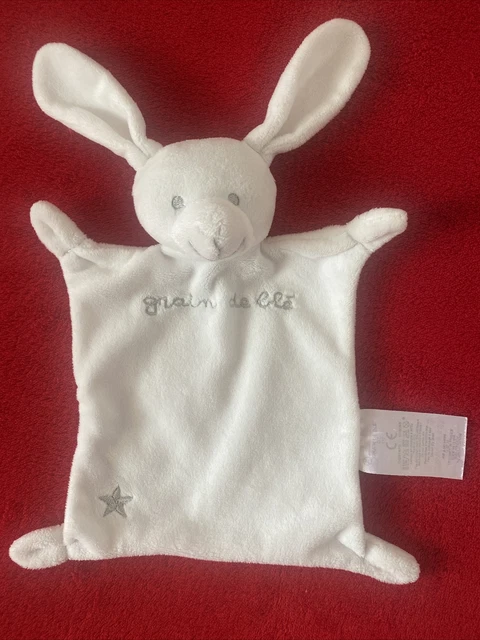🇫🇷 Doudou Lapin Blanc Gris Mouchoir Brodé Étoile Gris GRAIN DE BLE Z ZANIER