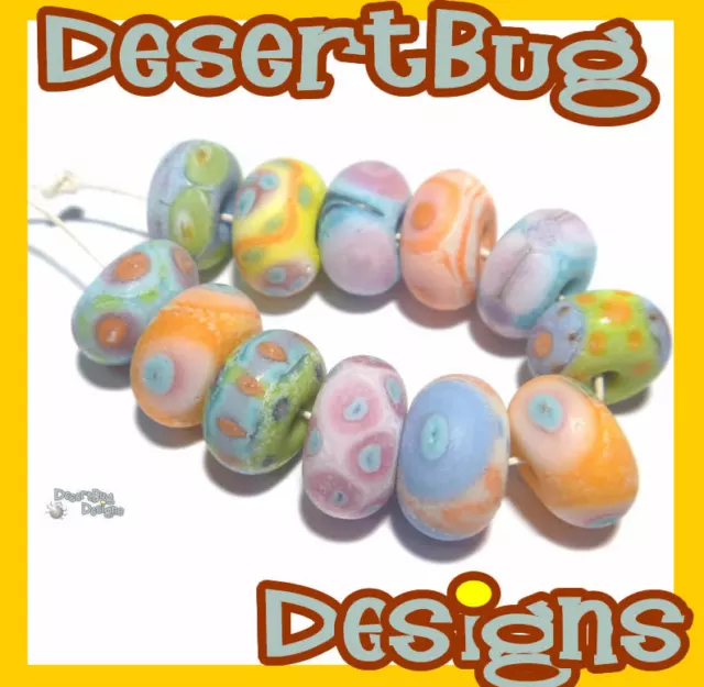 GUM DROPS Handmade Lampwork Beads Turquoise Blue Melon Pink Purple Yellow Matte