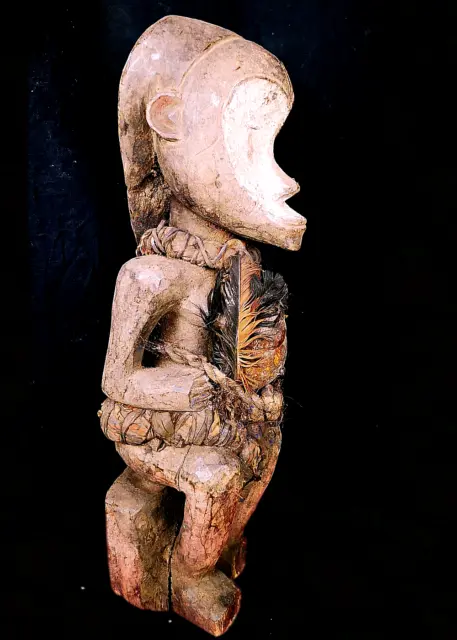 Old Tribal Seated Fang Reliquary Seated Fetish Figure      --- Gabon