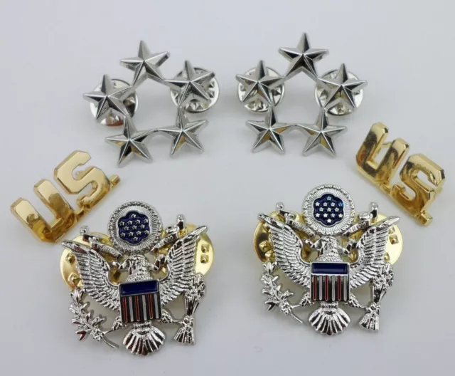 Set WWII US Army Officer 5 Stars General Rank Badges eagle US Pin Insignia