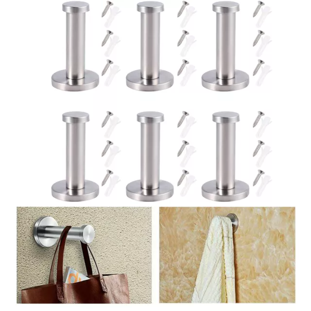 6pcs Stainless Steel Round Wall Mount Hooks Coat Robe Towel Wall Hook Holders