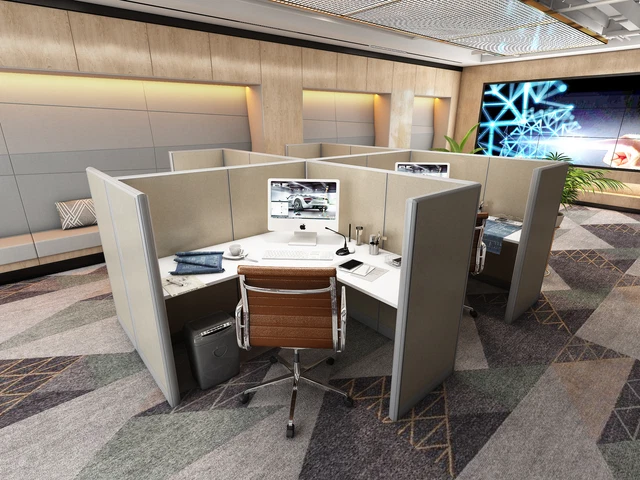 5x5 L Shape Cubicles- 54″H-4 MAN (PACKED) L Shape Fully Fabric Office Worksta...