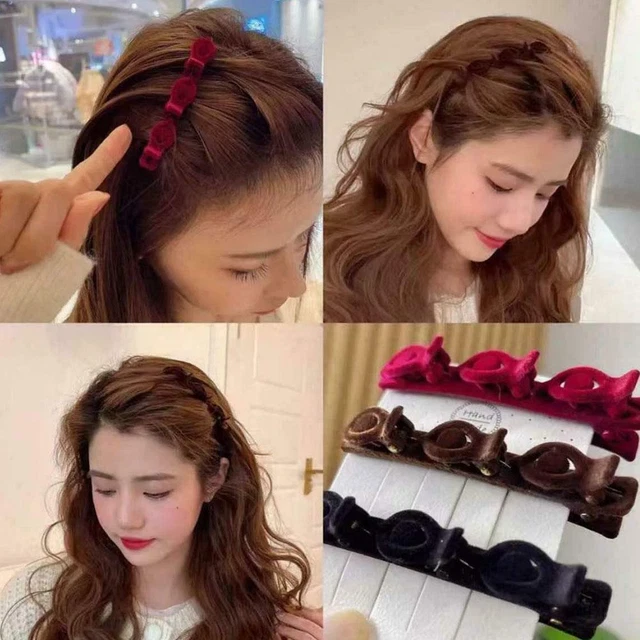 1xContracted Hairpins Double Layer Band Twist Plait Texture Clips Flocking NEW