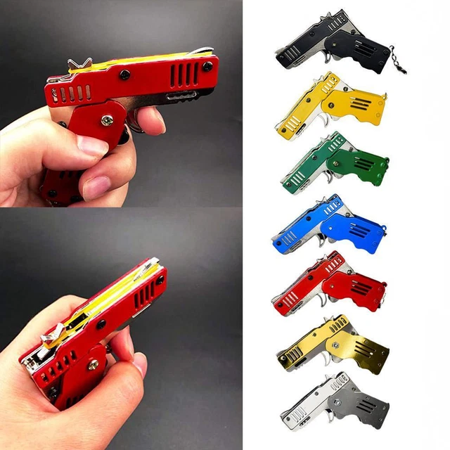 Schuss mit Schlüsselbund Gummiband 100 Gummibandpistole Folding Metal NEW