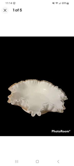 Fenton Silvercrest White Milk Glass Bowl Ribbon edge 11" Wide 3 1/2" Wide