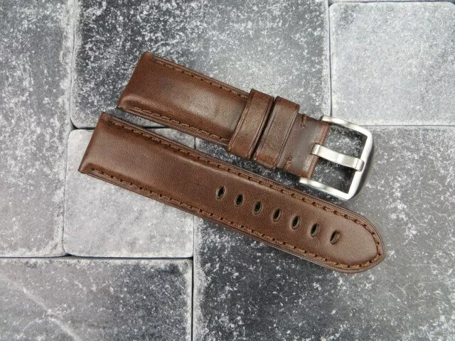 24mm Dark Brown Tang Strap Soft Cow Leather Tongue Watch Band PANERAI Brown x1