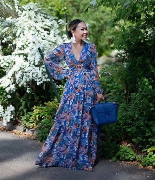 Gianni Bini NWT Size 12 Lillian Blue Floral Cutout Maxi Dress Long Sleeve Boho