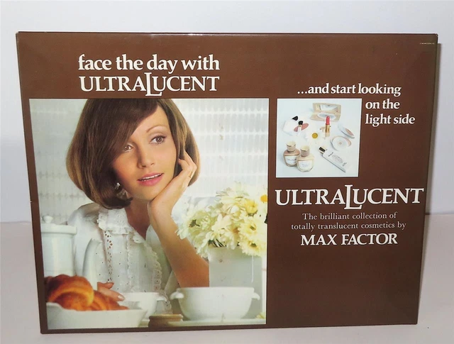 Max Factor Ultralucent Shop Advertising Sign 1970's Tin & Board 16" x 12.5" Prop
