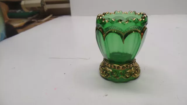 EAPG Green Gold Flashed Toothpick Holder