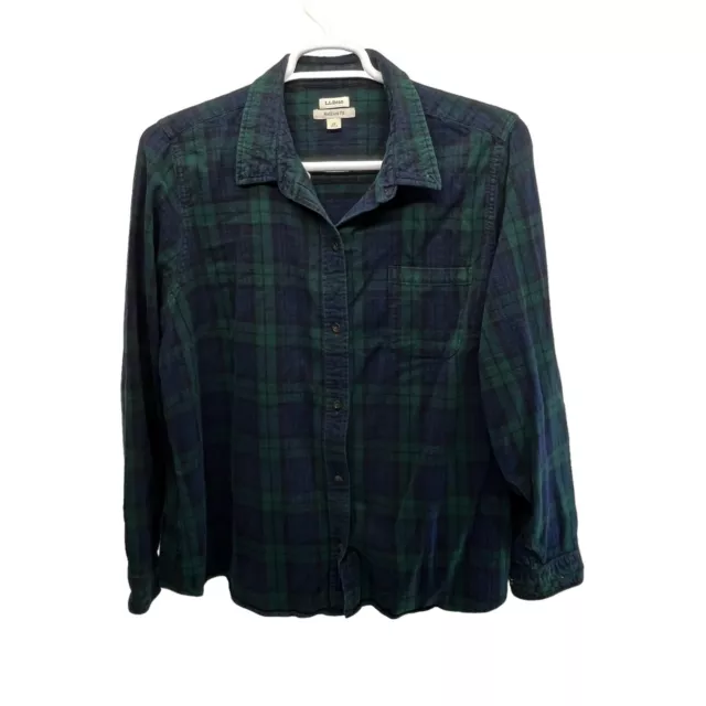 L.L. Bean Flannel Shirt Women’s 2X Green Plaid Long Sleeve 100% Heavy Cotton