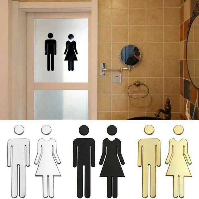 BATHROOM RESTROOM LOO Woman&Man 3D Toilet Sign WC Sticker Plaque DIY ...