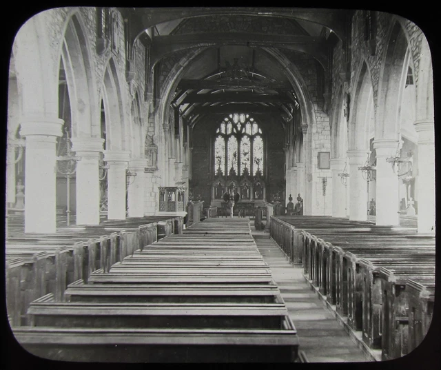 Glass Magic Lantern Slide WEST HAM PARISH CHURCH INTERIOR C1900 PHOTO LONDON
