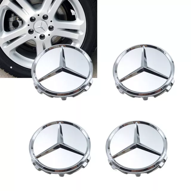 4x Für MERCEDES BENZ Nabendeckel 75mm Nabenkappen Felgenkappen Silber Matt NEU.