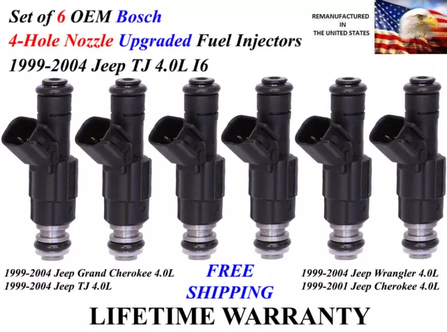 Set of 6 Upgrade 4-Hole OEM Bosch Fuel Injectors For 1999-2004 Jeep TJ 4.0L