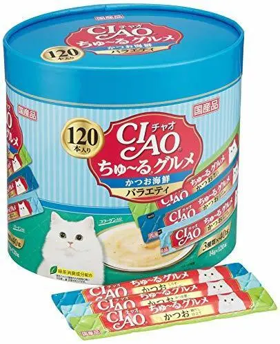 Nuevo INABA CIAO Churu Gourmet Gato Trata Mariscos 14g × 120 Palos Hecho en Japón
