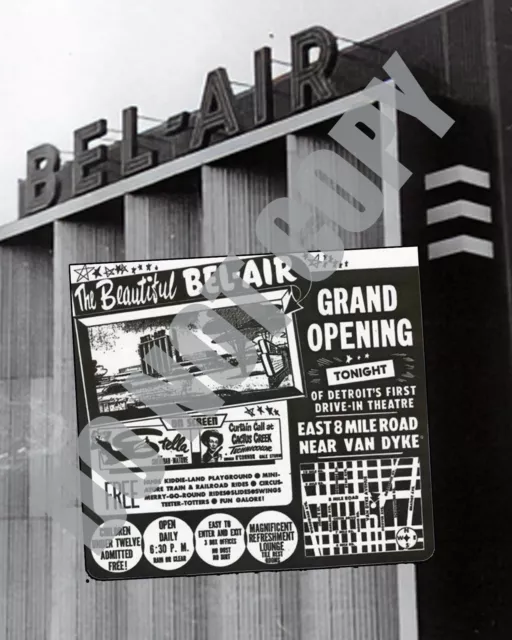 1950's Bel-Air Drive-In Detroit Grand Opening Newspaper Ad 8x10 Photo