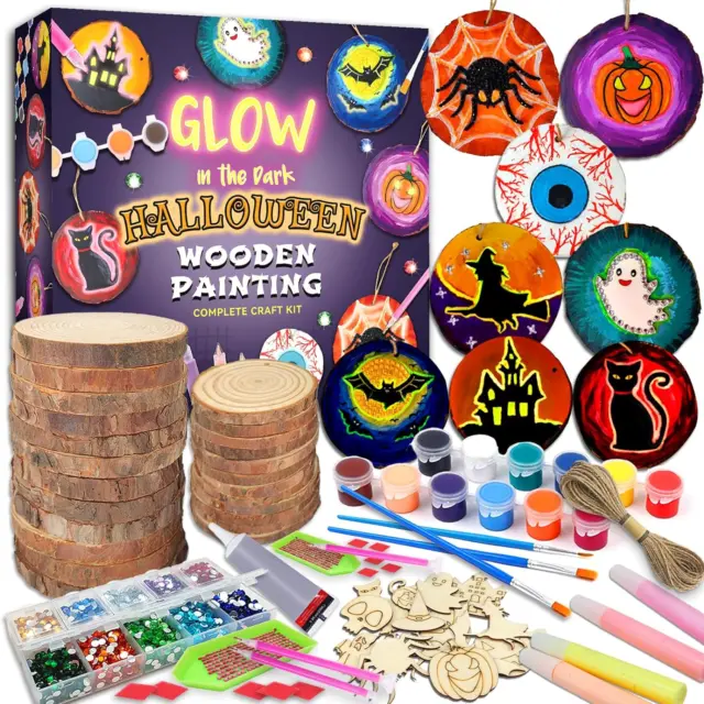 Halloween Wooden Painting Craft Kits for Kids,Glow in the Dark Painting Kit for