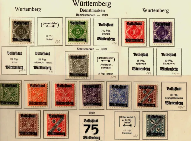 W Ü R T T E M B E R G -Dienst 1919 / Konvolut aus 134-339 und 258-69