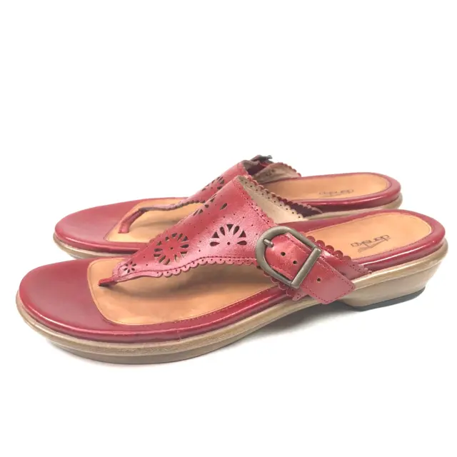 DANSKO Women's Size 40 Red Leather Slip On Flip Flop Slide Thong Sandal