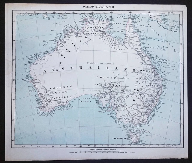 Australia Tasmania Tarjeta Mapa Litografía 1850