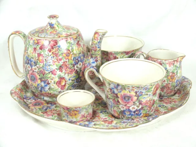 Royal Winton “Sunshine” Breakfast Set Teapot 2 Cups Creamer Sugar Bowl & Tray