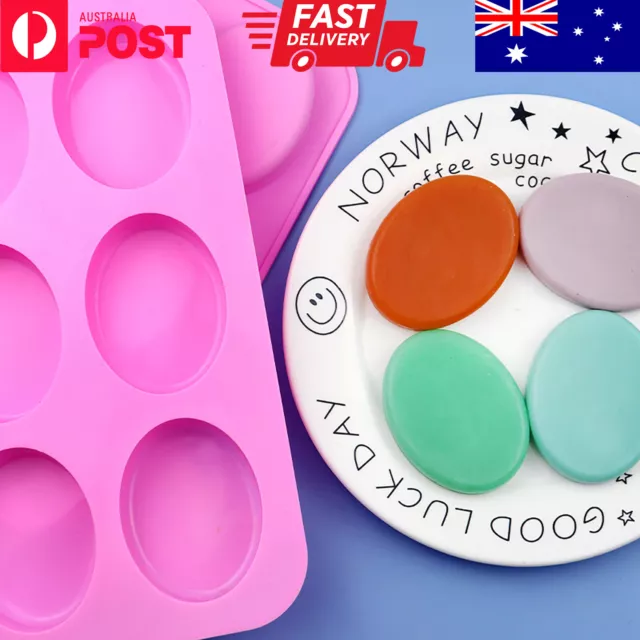 6 Cavities Oval Soap Moulds Food Grade Silicone Mousse Ice Cube Cake DIY Mold AU
